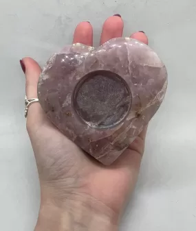 Strawberry Quartz Heart Shaped Tea-light Candle Holder