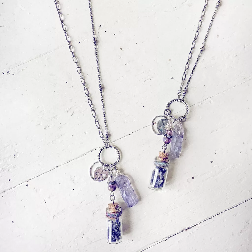 sweet dreams and starry nights // lavender bottle & quartz necklace