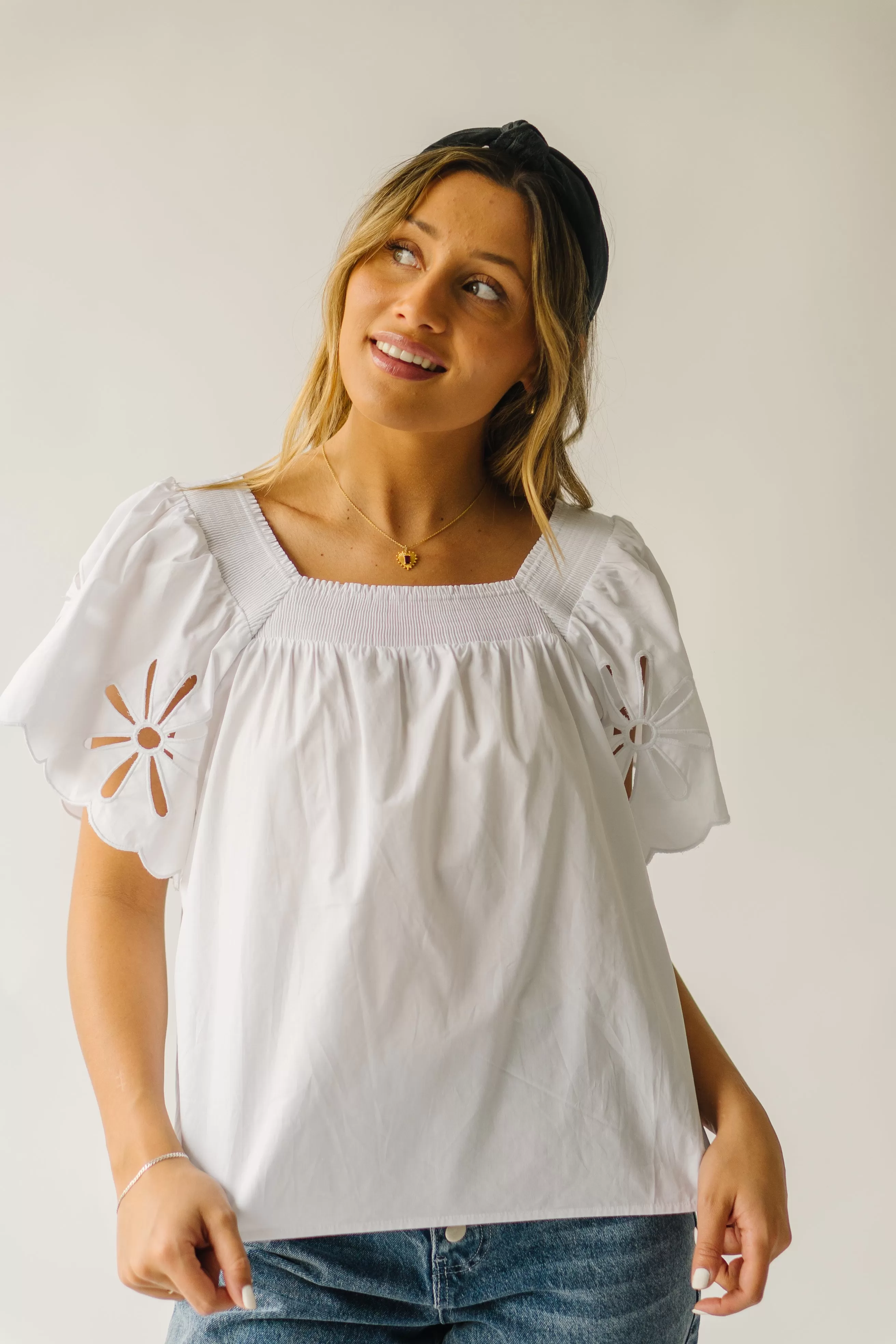 The Reyna Scalloped Detail Blouse in Off White