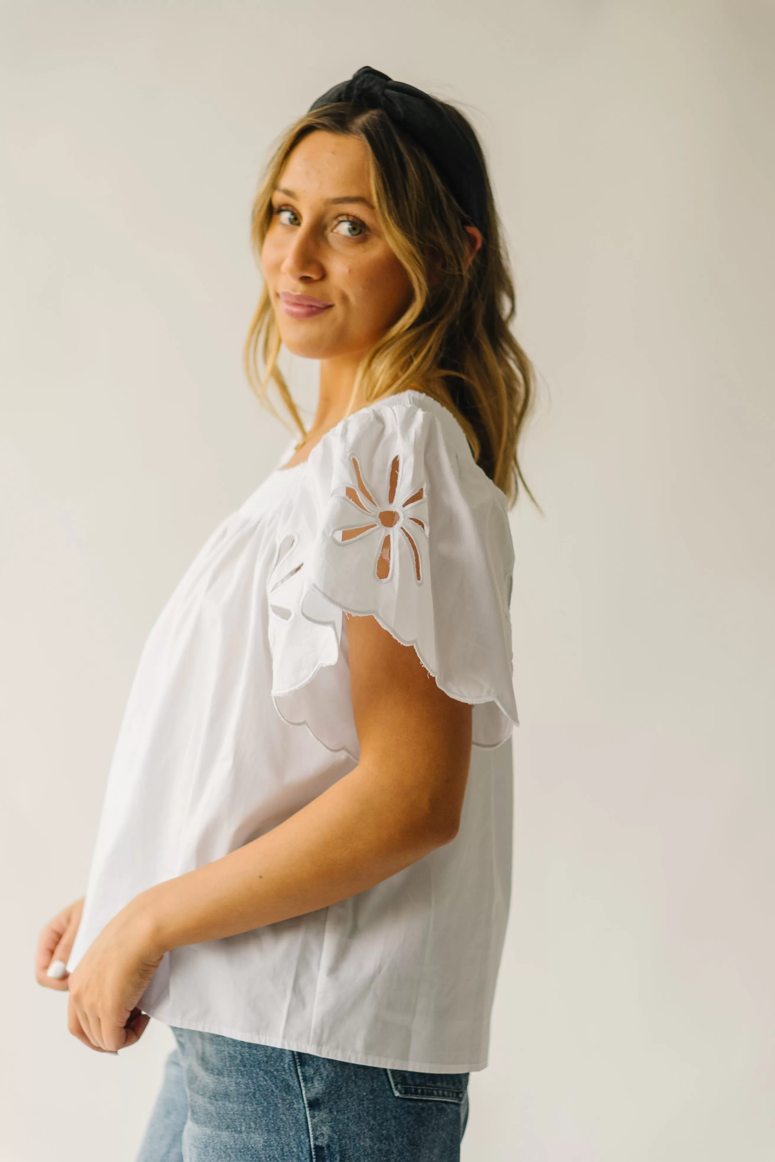 The Reyna Scalloped Detail Blouse in Off White