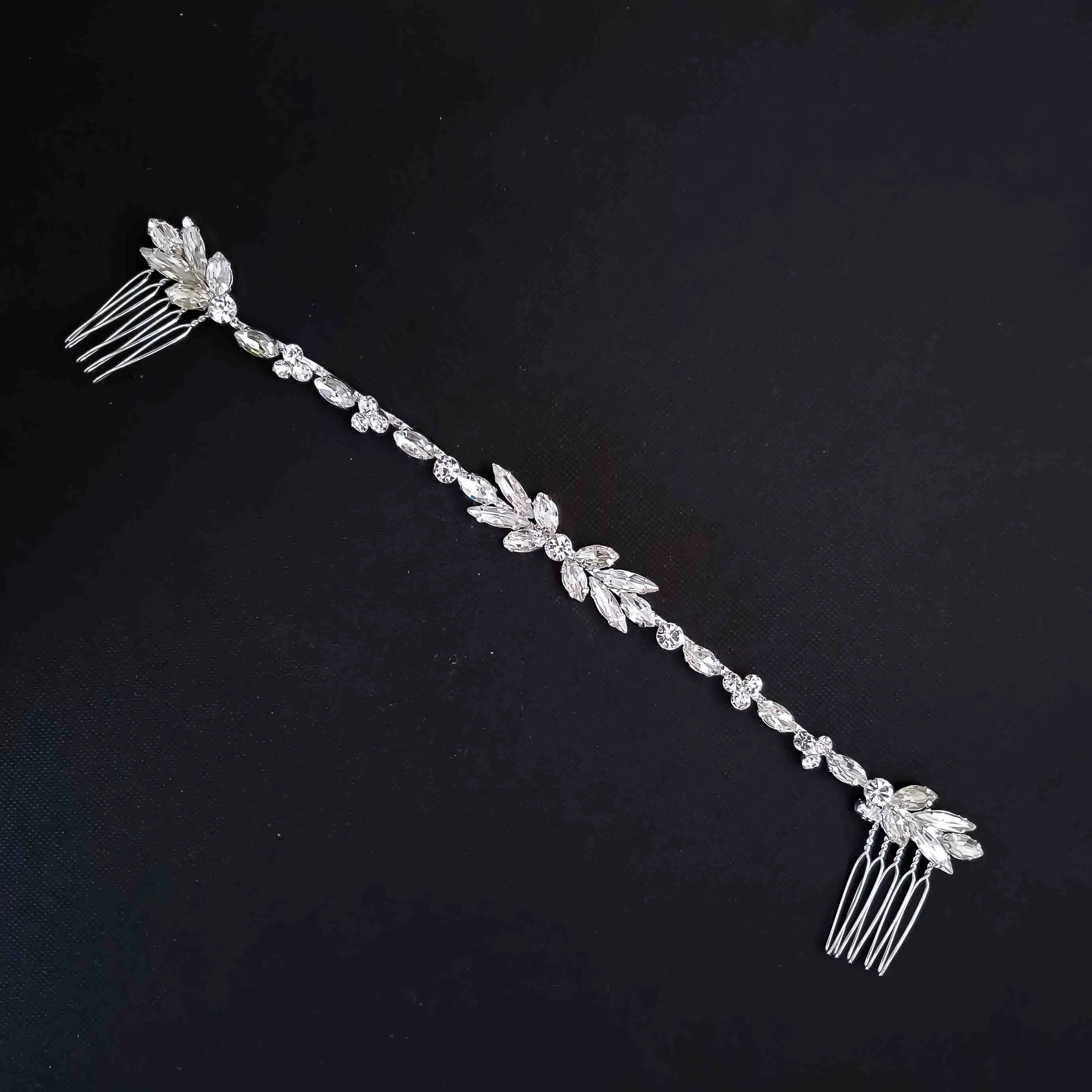 Thin Silver and Crystal Bridal Hairpiece -Haisley