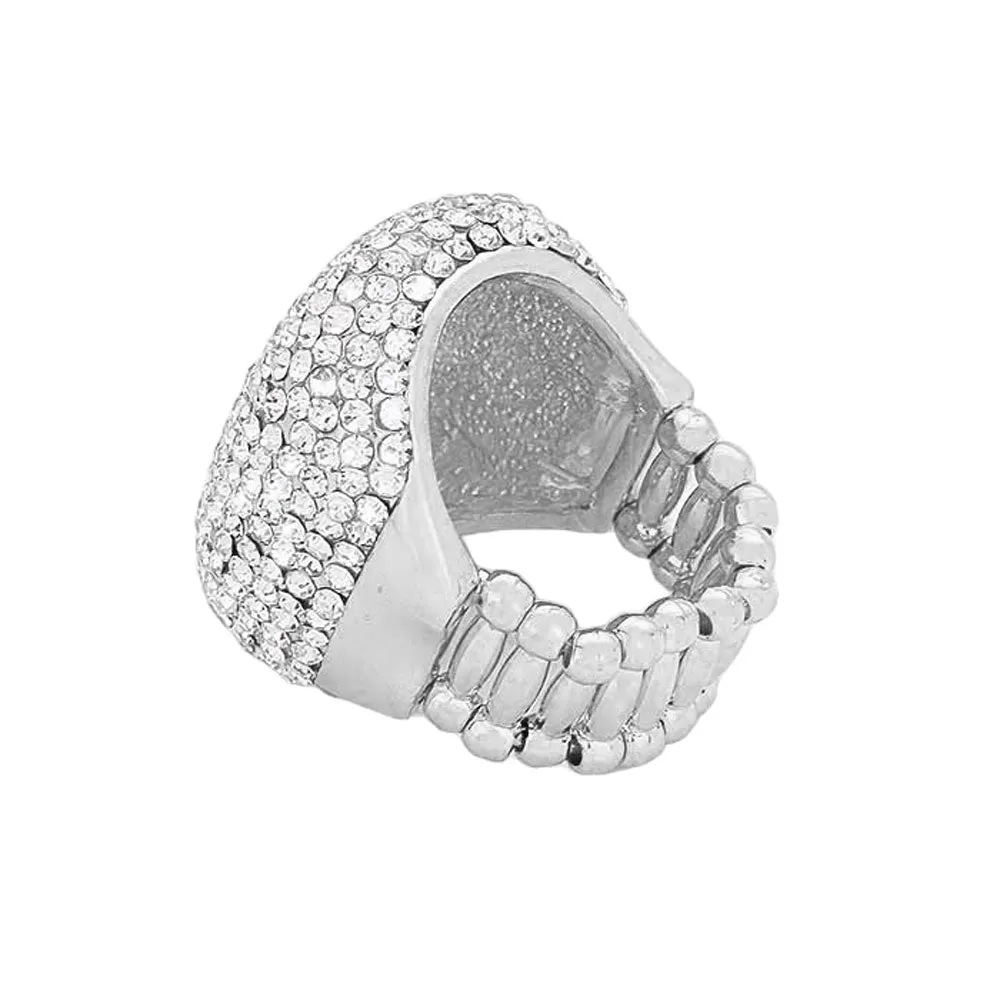 Wide Crystal Rhinestone Pave Stretch Ring