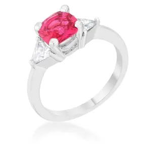 WildKlass 1.8ct Fuchsia CZ Rhodium Plated Cushion Classic Statement Ring