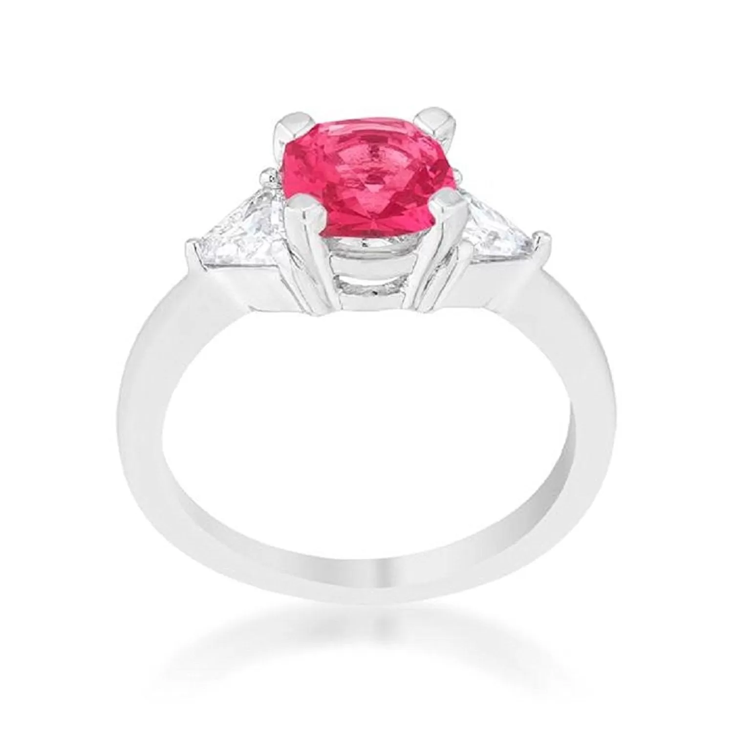 WildKlass 1.8ct Fuchsia CZ Rhodium Plated Cushion Classic Statement Ring