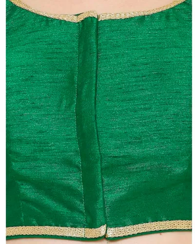 Women Green Silk Cotton Round Neck Solid Readymade Saree Blouse