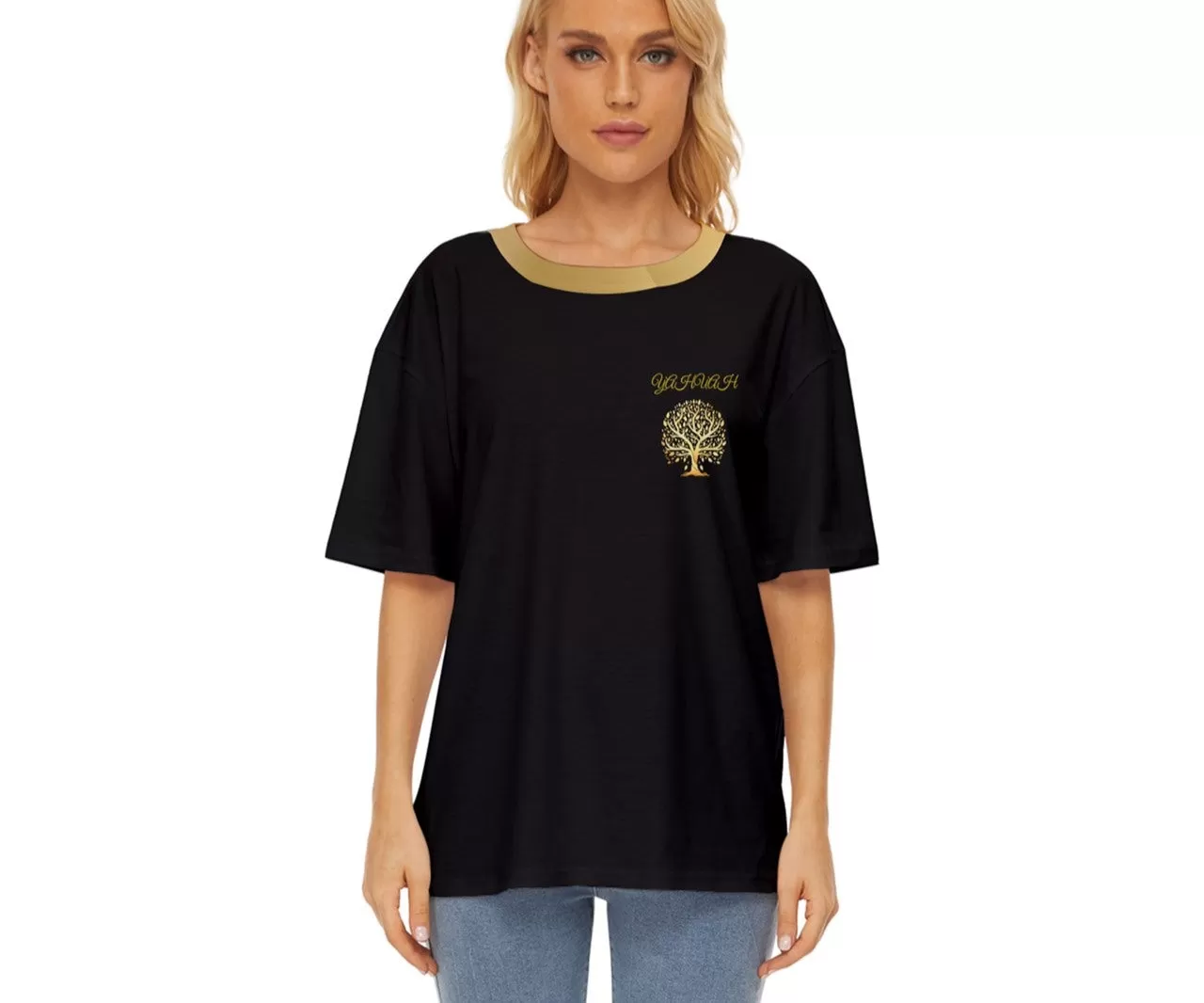 Yahuah-Tree of Life 01 Elect Ladies Designer Oversized Basic Cotton Blend T-shirt