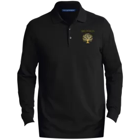 Yahuah-Tree of Life 01 Men's Designer EZCotton Long Sleeve Three Button Polo Shirt (Black/Navy Blue)