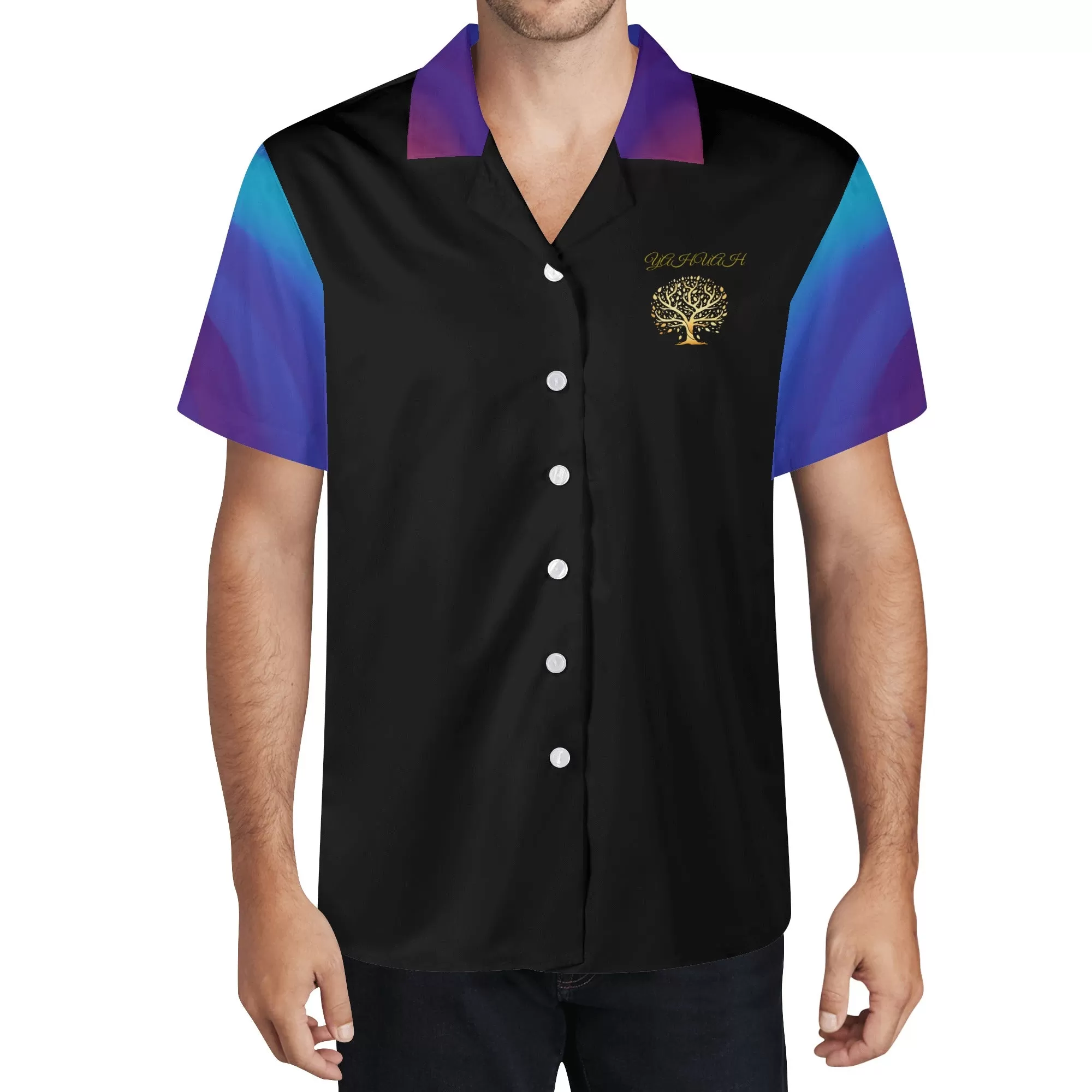 Yahuah-Tree of Life 01 Royal Men's Designer Short Sleeve Dress Shirt