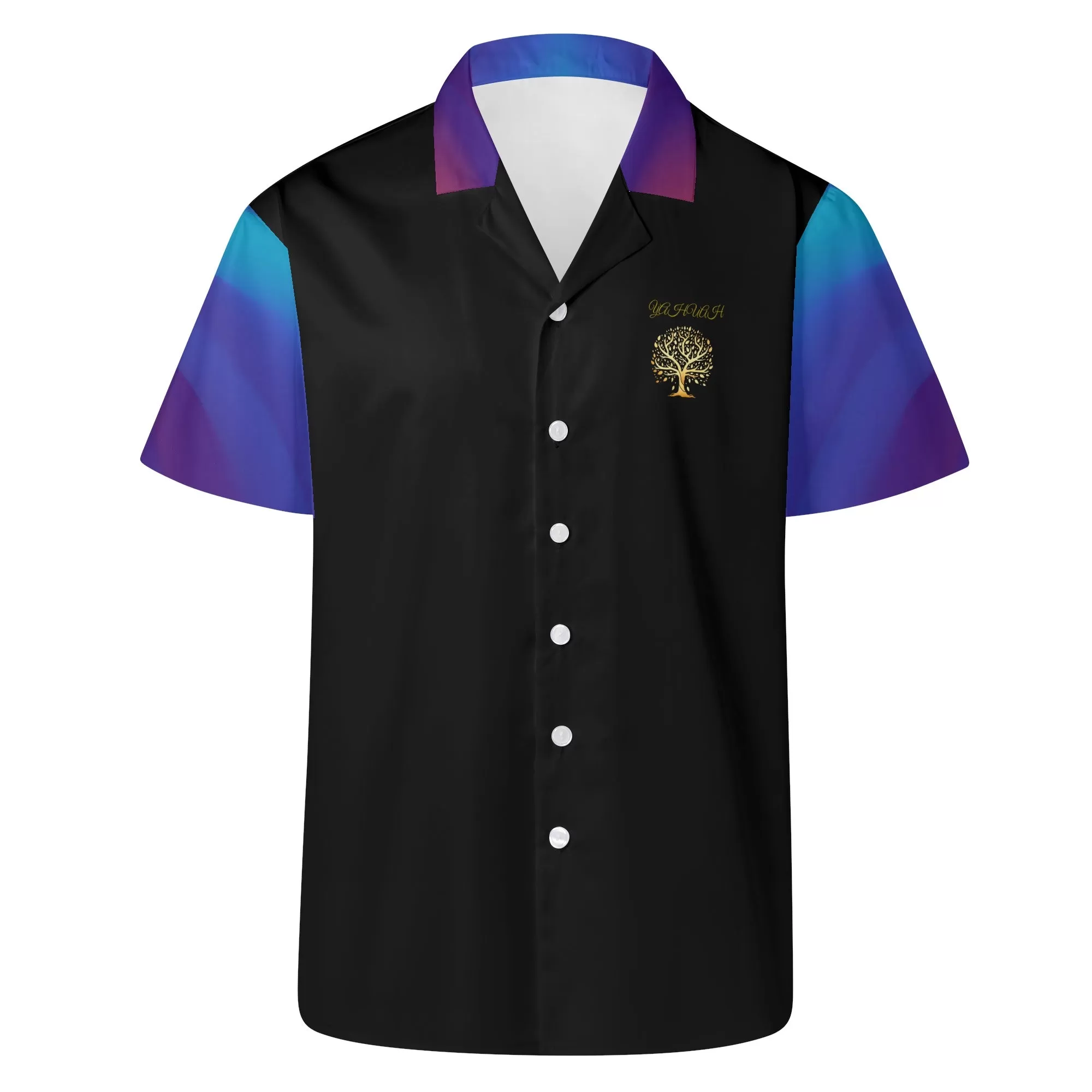 Yahuah-Tree of Life 01 Royal Men's Designer Short Sleeve Dress Shirt