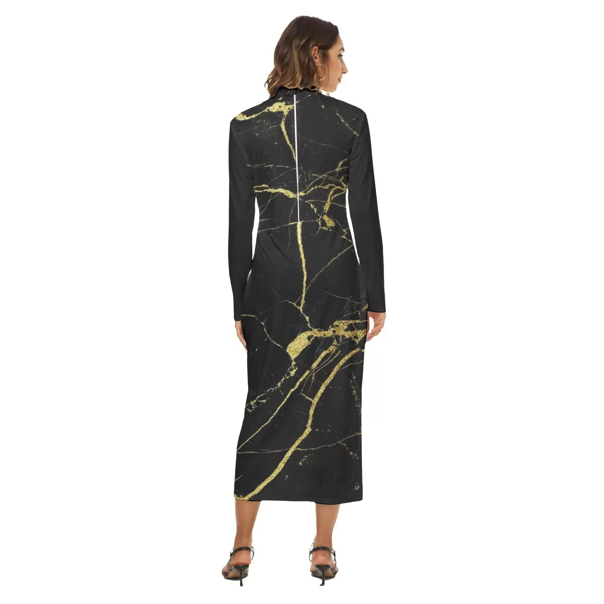 Yahuah-Tree of Life 02-03 Election Designer Mock Neck Long Sleeve Zip Up Bodycon Midi Dress