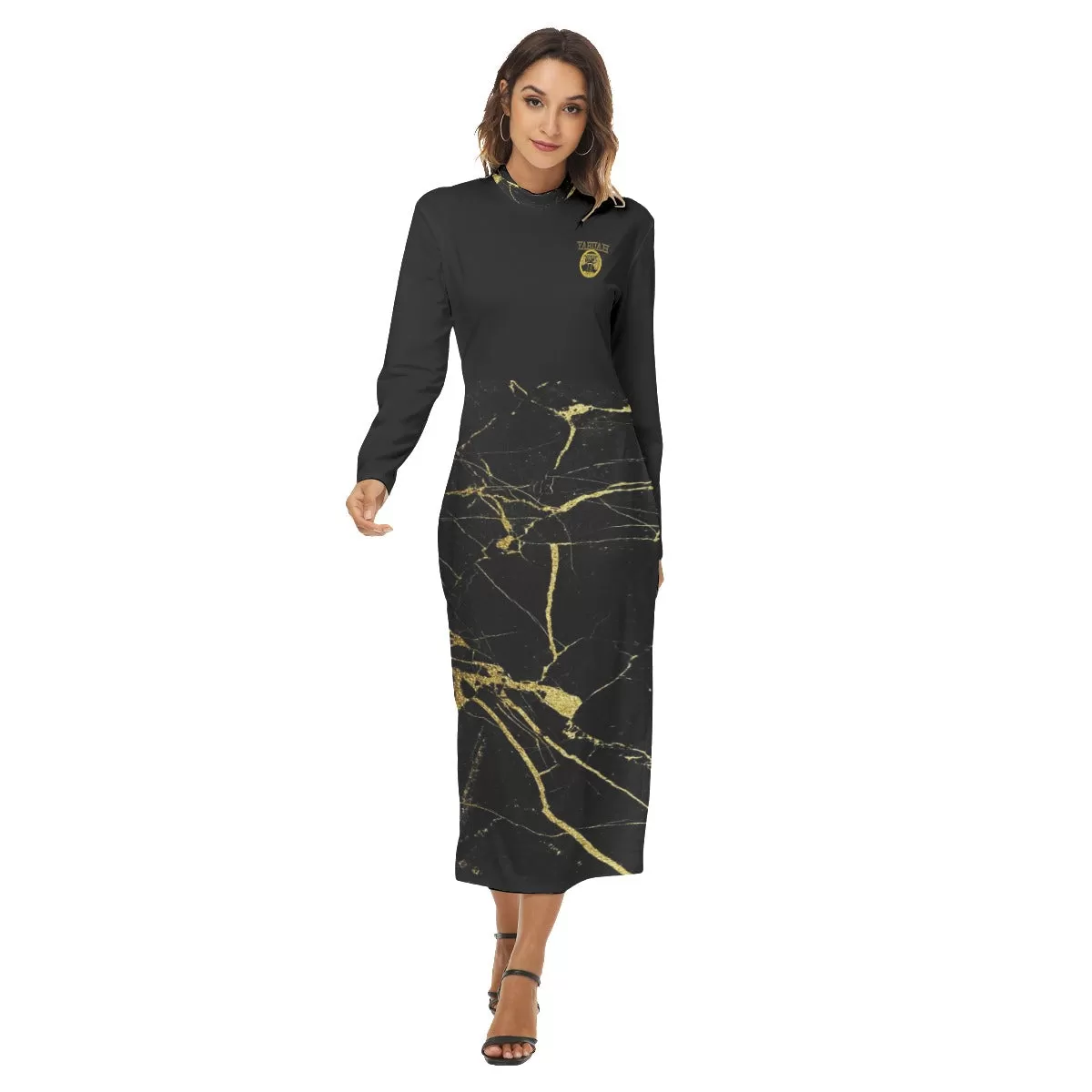 Yahuah-Tree of Life 02-03 Election Designer Mock Neck Long Sleeve Zip Up Bodycon Midi Dress