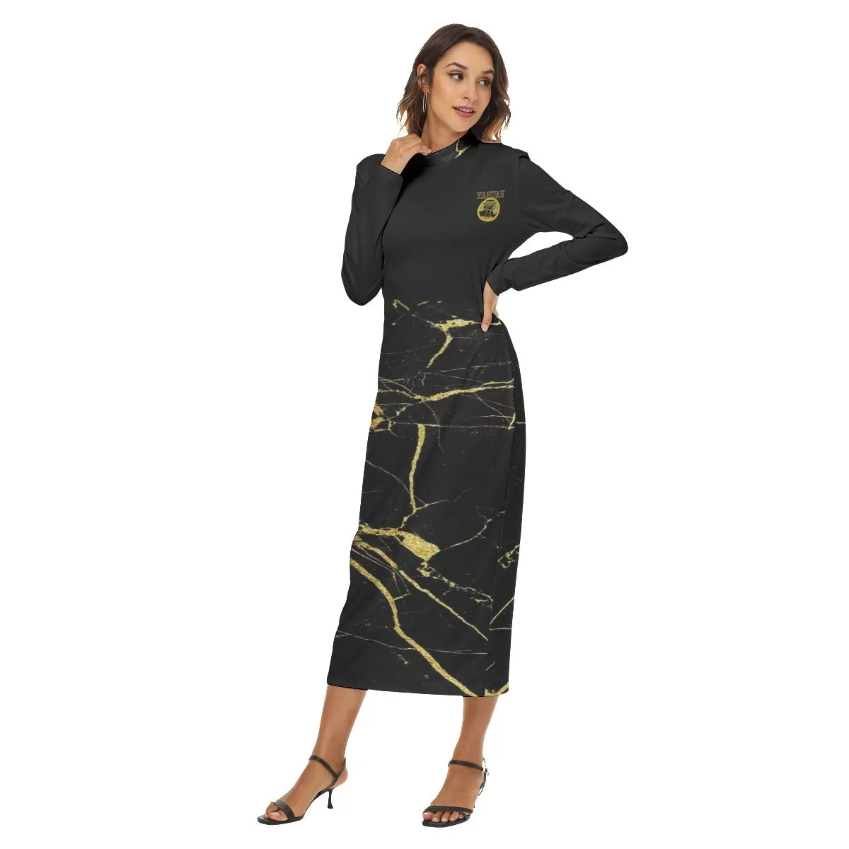 Yahuah-Tree of Life 02-03 Election Designer Mock Neck Long Sleeve Zip Up Bodycon Midi Dress