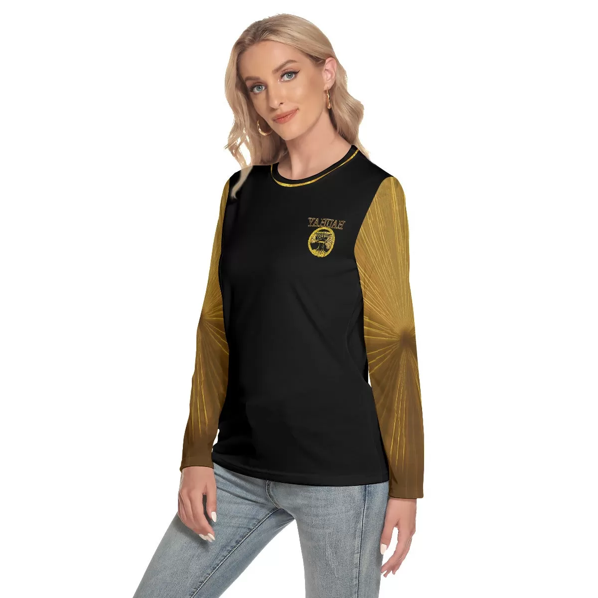 Yahuah-Tree of Life 02-03 Voltage Ladies Designer Round Neck Long Sleeve T-shirt