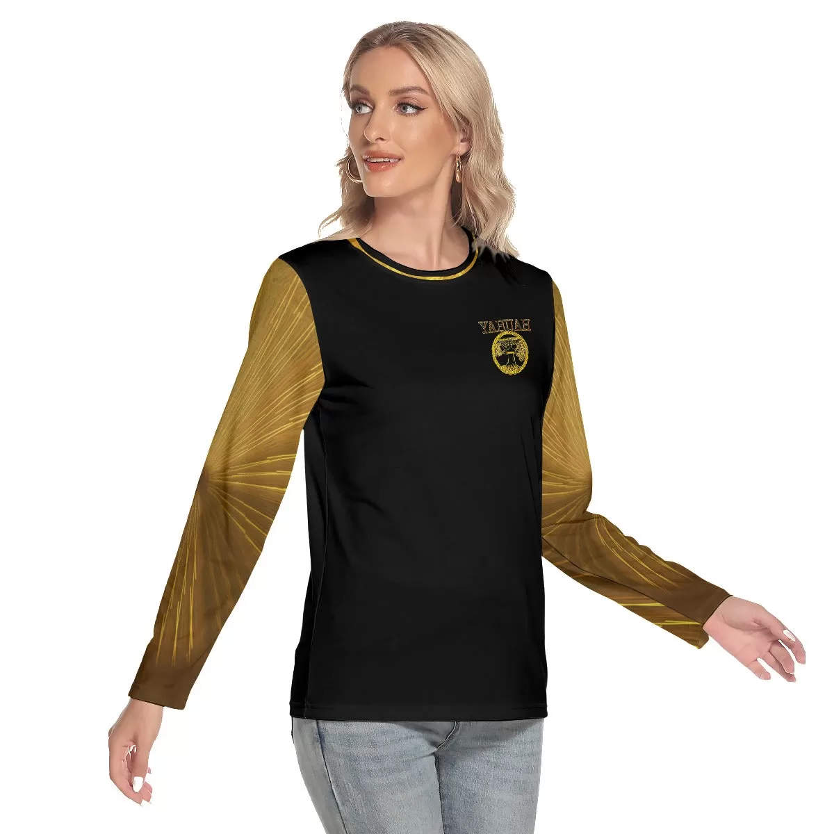 Yahuah-Tree of Life 02-03 Voltage Ladies Designer Round Neck Long Sleeve T-shirt