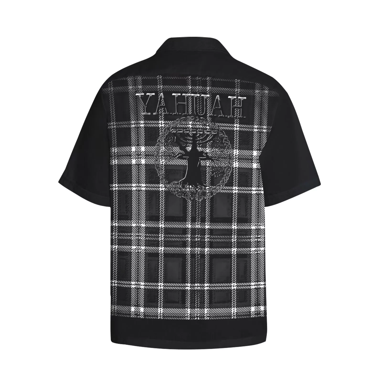 Yahuah-Tree of Life 02-04   Digital Plaid 01-06A Men's Designer Short Sleeve Dress Shirt with Chest Pocket