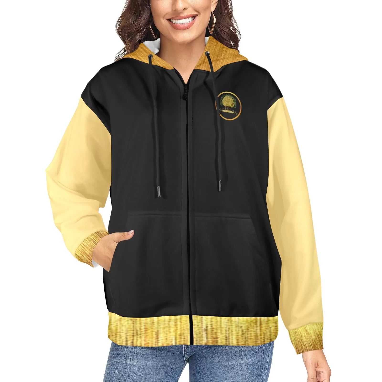 Yahuah-Tree of Life 03-01 Ladies Designer Fleece Full Zip Hoodie