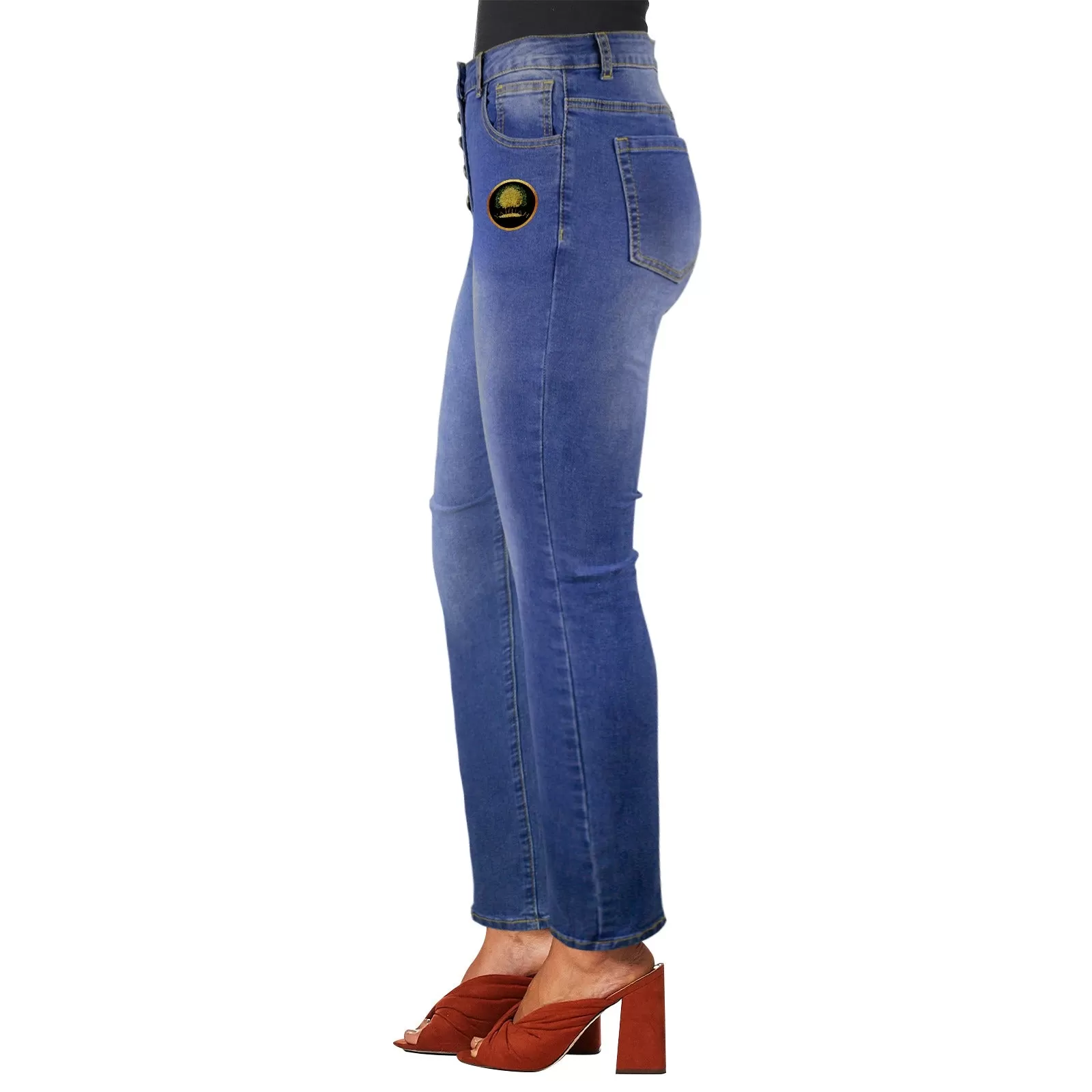 Yahuah-Tree of Life 03-01 Ladies Designer Skinny Jeans (Front Printed)